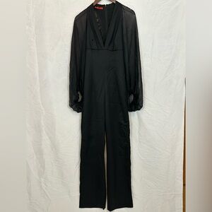 Tamara Mellon Sheer-Sleeve Black Jumpsuit